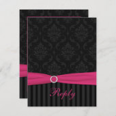 Pink Gray Black Damask Stripes Scrolls Reply Card (Front/Back)