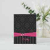 Pink Gray Black Damask Stripes Scrolls Reply Card (Standing Front)