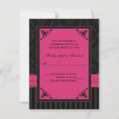 Pink Gray Black Damask Stripes Scrolls Reply Card (Back)