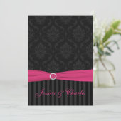 Pink Gray Black Damask Stripes Scrolls Wedding Invitation (Standing Front)