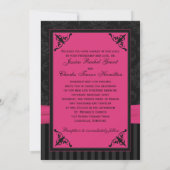 Pink Gray Black Damask Stripes Scrolls Wedding Invitation (Back)