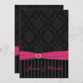 Pink Gray Black Damask Stripes Scrolls Wedding Invitation (Front/Back)
