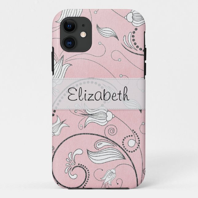 Pink Gray Black Flowers Stitched Vellum Case-Mate iPhone Case (Back)