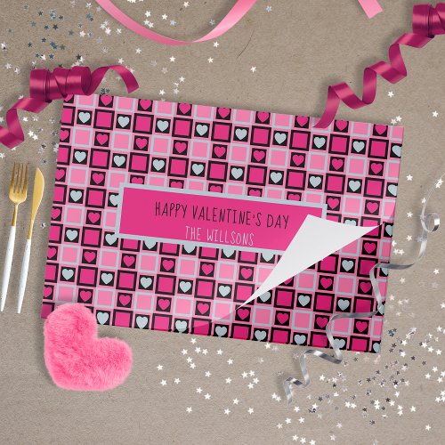 Pink Gray Black Hearts Valentines Paper Placemat
