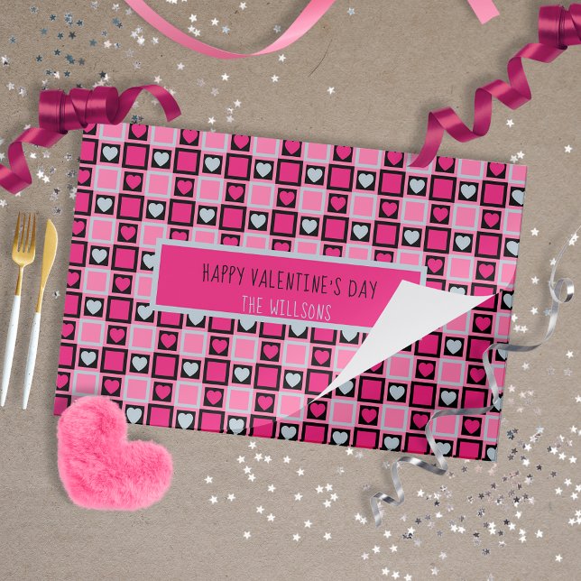 Pink Gray Black Hearts Valentine's Paper Placemat (Creator Uploaded)