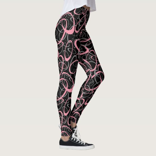 pink gray black mod retro loops pattern leggings