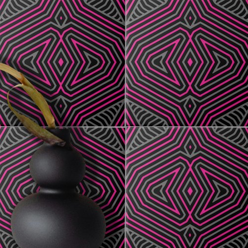 Pink Gray Black Modern Geometric Pattern Ceramic Tile