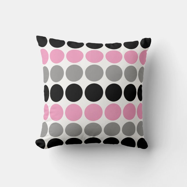 Pink, Gray, Black Retro Circles Pattern Throw Pillow (Front)