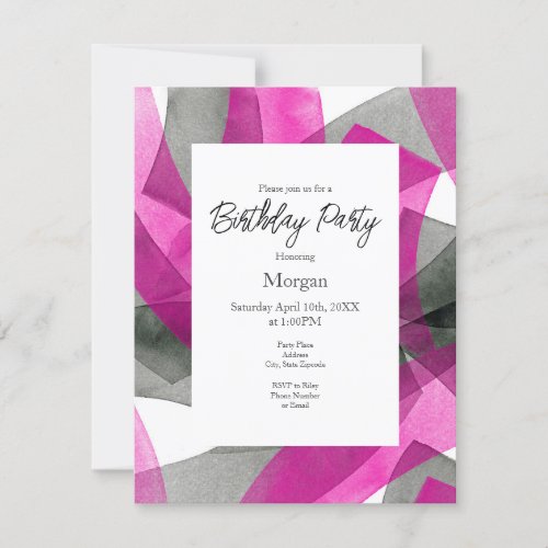 Pink Gray Black Watercolor Abstract Brushstrokes  Invitation