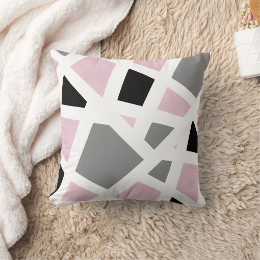 Pink Gray Black White Abstract Geometric Throw Pillow | Zazzle