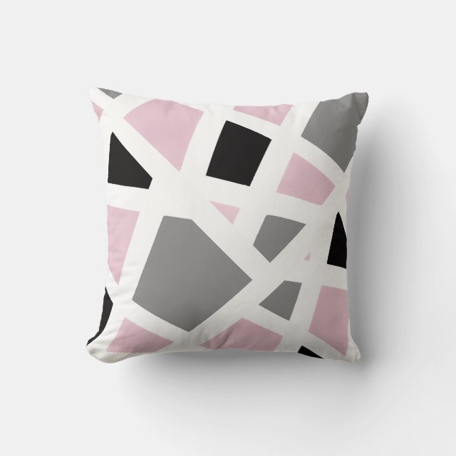 Pink Gray Black White Abstract Geometric Throw Pillow (Front)
