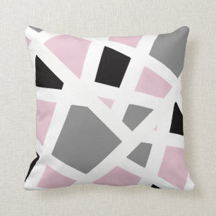 Pink Gray Black White Abstract Geometric Throw Pillow