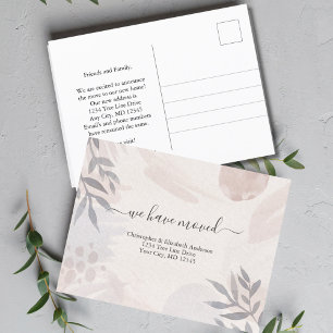 Pink Gray Boho Botanical Watercolor Moving Announcement Postcard