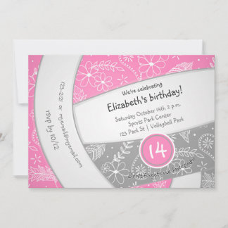 pink gray boho doodle volleyball sports birthday invitation