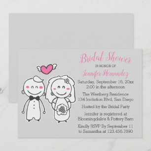 Pink & Gray Bridal Shower Bride & Groom Wedding Invitation