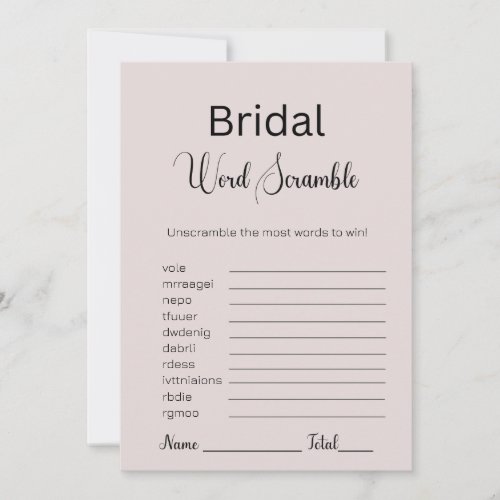Pink Gray Bridal Word Scramble Game Invitation