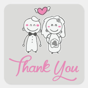 Pink & Gray Bride And Groom Thank You Wedding Square Sticker
