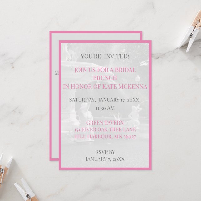  Pink/Gray  Bridesmaid luncheon brunch Invitation (Front/Back In Situ)