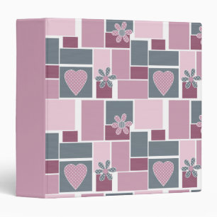 Pink gray brown patchwork of square patches 3 ring binder