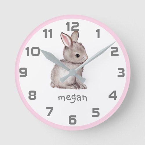 Pink Gray Bunny Wall Clock