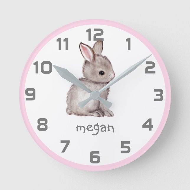 Pink Gray Bunny Wall Clock (Front)