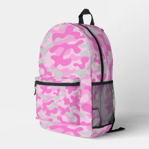 Pink Gray Camouflage Printed Backpack