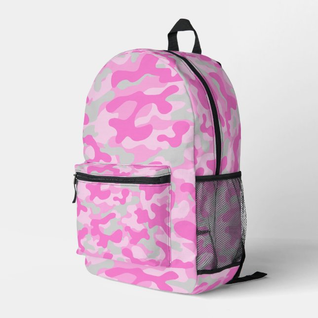 Pink Gray Camouflage  Printed Backpack (Back Corner Right)