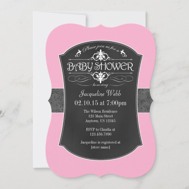 Pink Gray Chalkboard Baby Shower Invitation (Front)