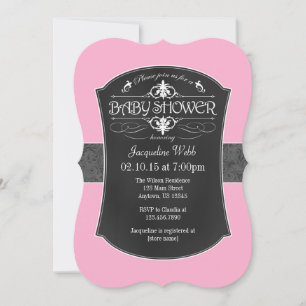 Pink Gray Chalkboard Baby Shower Invitation