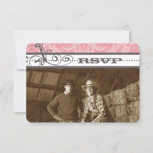 Pink & Gray Chandelier Wedding RSVP Card (Front)