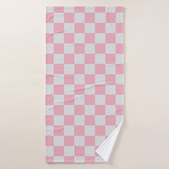 Pink + Gray Check Checkered Checkerboard Pattern Bath Towel (Bath Towel)