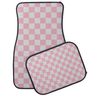 Pink + Gray Check Checkered Checkerboard Pattern Car Floor Mat