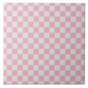 Pink + Gray Check Checkered Checkerboard Pattern Ceramic Tile