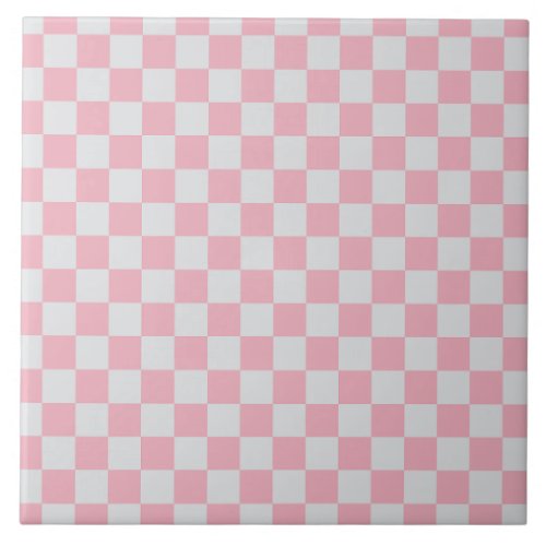 Pink  Gray Check Checkered Checkerboard Pattern Ceramic Tile