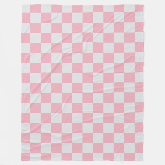 Pink + Gray Check Checkered Checkerboard Pattern Fleece Blanket (Front)