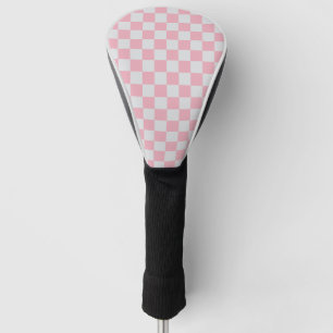 Pink + Gray Check Checkered Checkerboard Pattern Golf Head Cover