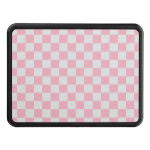 Pink + Gray Check Checkered Checkerboard Pattern Hitch Cover