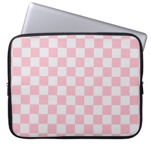 Pink + Gray Check Checkered Checkerboard Pattern Laptop Sleeve
