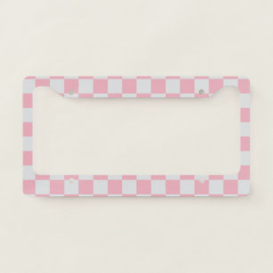 Pink + Gray Check Checkered Checkerboard Pattern License Plate Frame