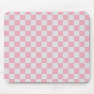 Pink + Gray Check Checkered Checkerboard Pattern Mouse Pad