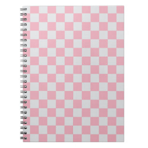 Pink + Gray Check Checkered Checkerboard Pattern Notebook