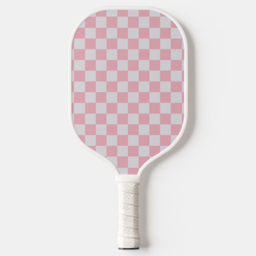 Pink  Gray Check Checkered Checkerboard Pattern Pickleball Paddle