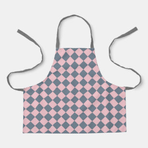 Pink Gray Checker Diamond Pattern Apron