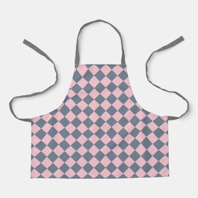 Pink Gray Checker Diamond Pattern Apron (Front)