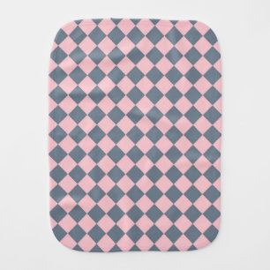 Pink Gray Checker Diamond Pattern Baby Burp Cloth