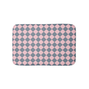 Pink Gray Checker Diamond Pattern Bath Mat