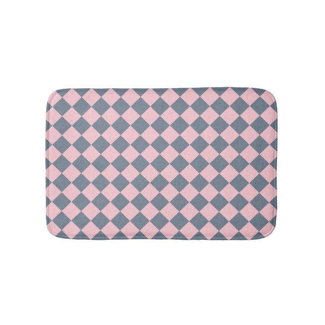 Pink Gray Checker Diamond Pattern  Bath Mat (Front)