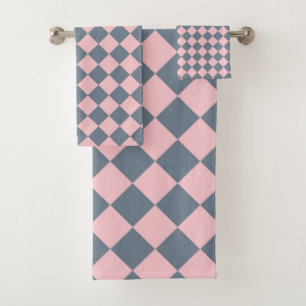 Pink Gray Checker Diamond Pattern  Bath Towel Set
