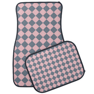 Pink Gray Checker Diamond Pattern Car Floor Mat