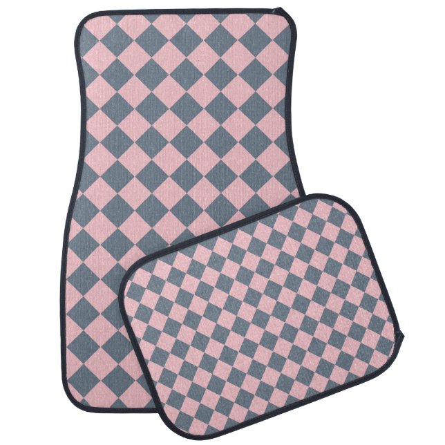 Pink Gray Checker Diamond Pattern Car Floor Mat (Set)